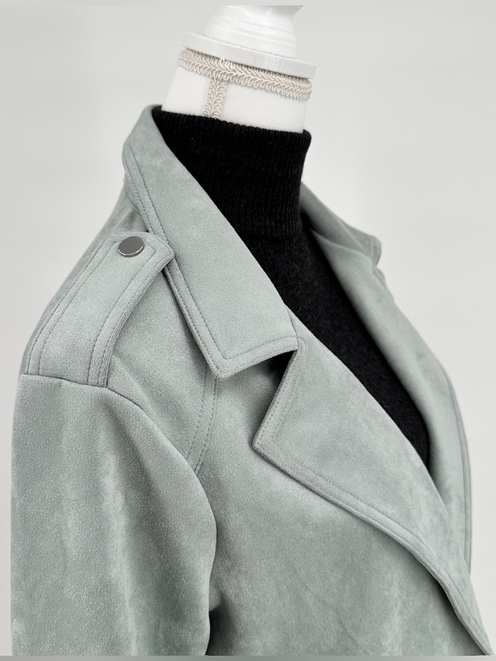 Philosophy Petite Sage Green Faux Suede Moto Jacket Open Front PXL NWT